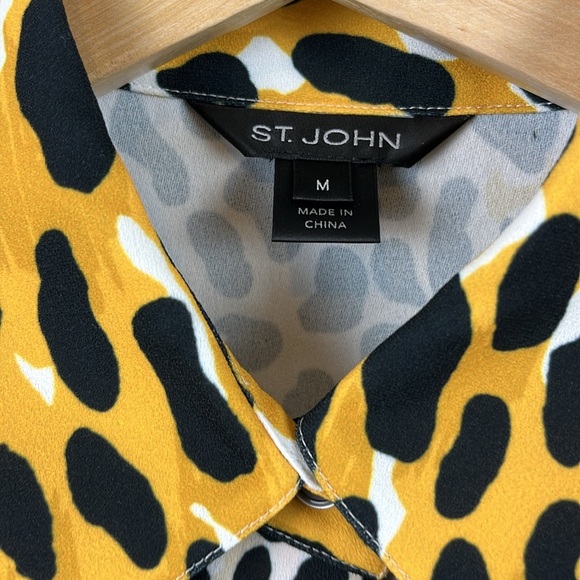 St John Collection Satin Back Leopard Print Black Gold Shirt Blouse Top Size M - Picture 6 of 12
